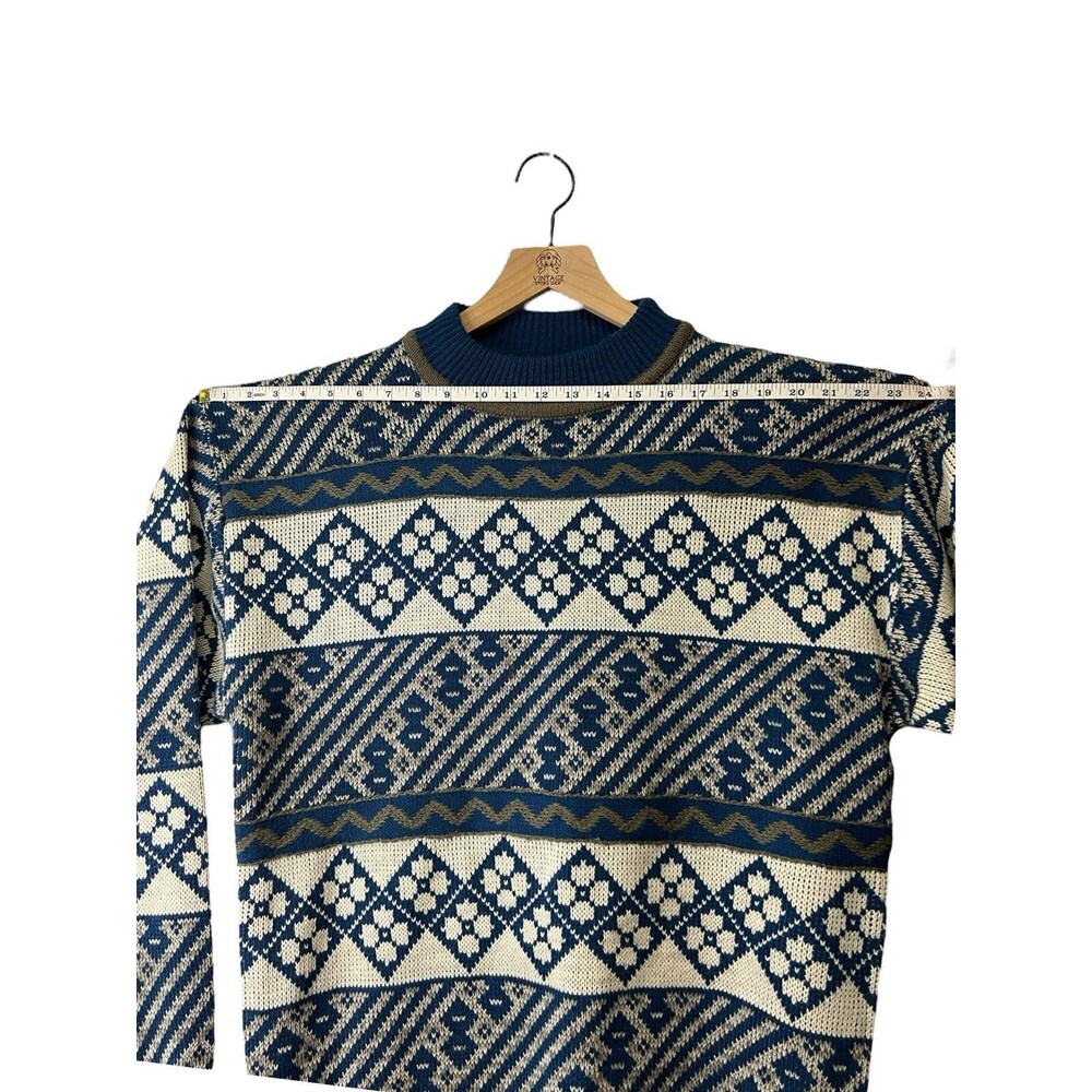 Vintage Graphix Unisex Adult Grandpa Fisherman Knit Sweater Blue Cream Stripe XL - Picture 8 of 13